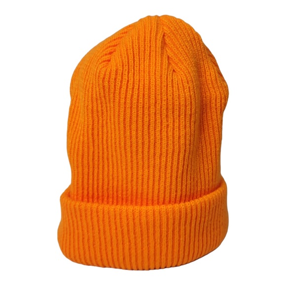 Unisex Solid Orange Plain Knit Beanie, Warm Slouchy Skull Hat Winter and Ski Cap - Picture 2 of 6